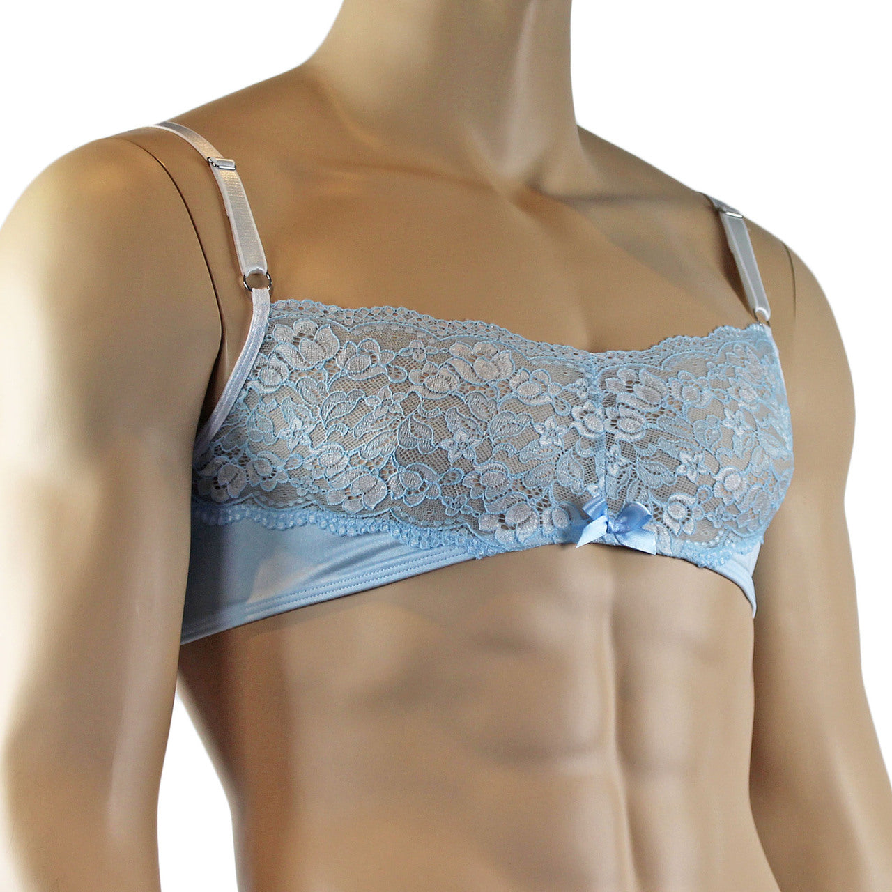 Mens Luxury Bra Top with Beautiful Lace Male Lingerie (light blue plus other colours)