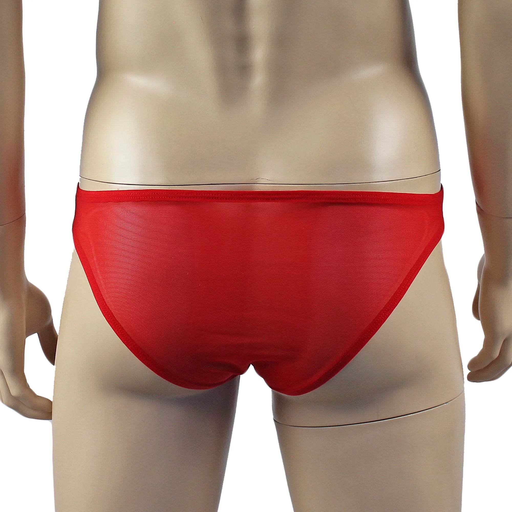 SALE - Mens Kristy Sexy Lace Bikini Brief Panties with See through Back Red