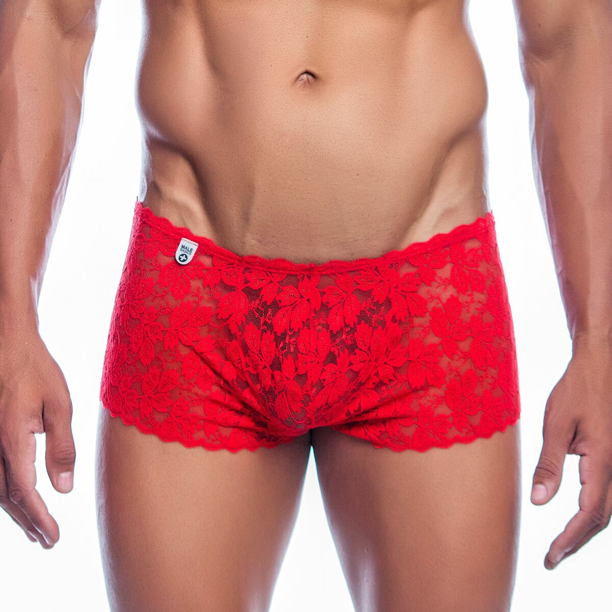 Mens Flower Lace Mini Boy Shorts Red