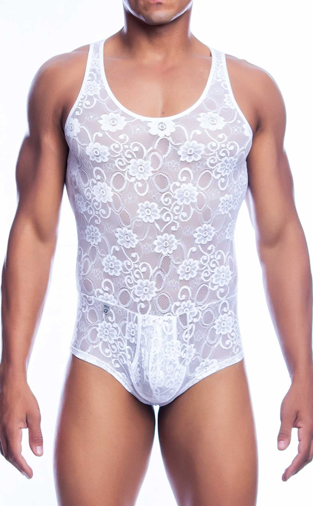 Male Basics Mens Lace Bodysuit White