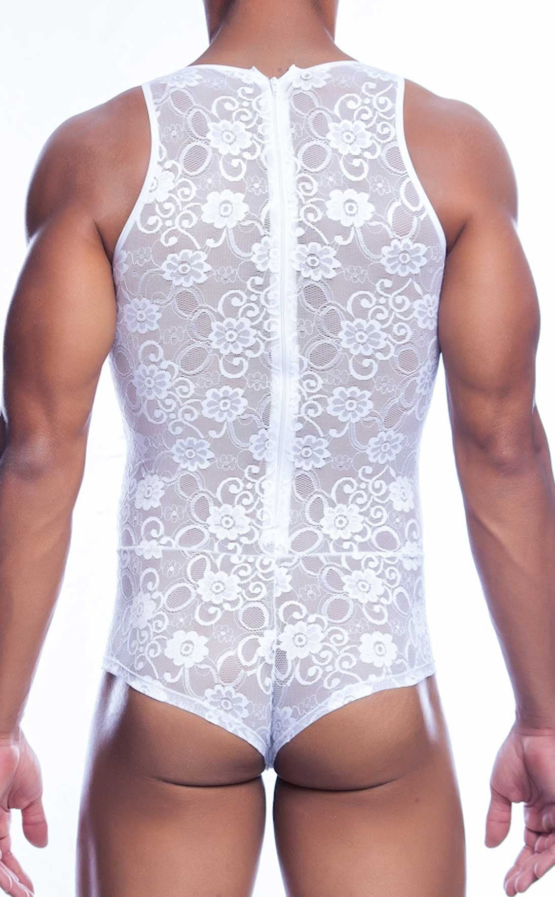 Male Basics Mens Lace Bodysuit White