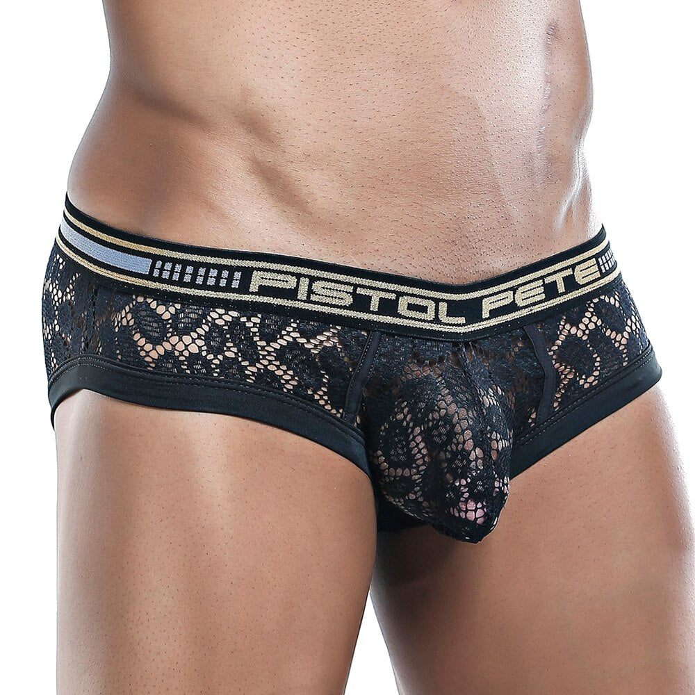 Mens Pistol Pete Lace Bikini Brief Black