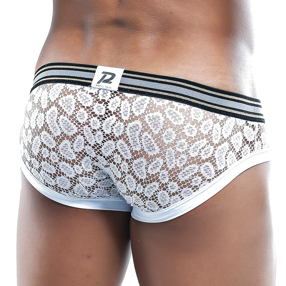 SALE - Mens Pistol Pete Lace Bikini Brief White