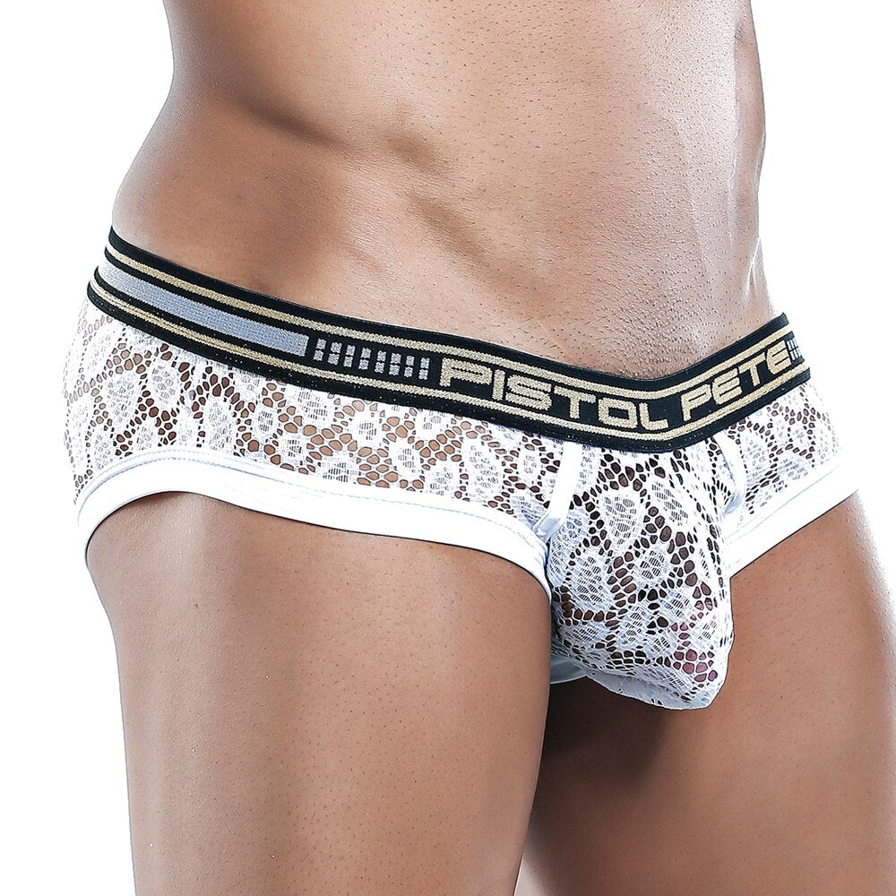 SALE - Mens Pistol Pete Lace Bikini Brief White