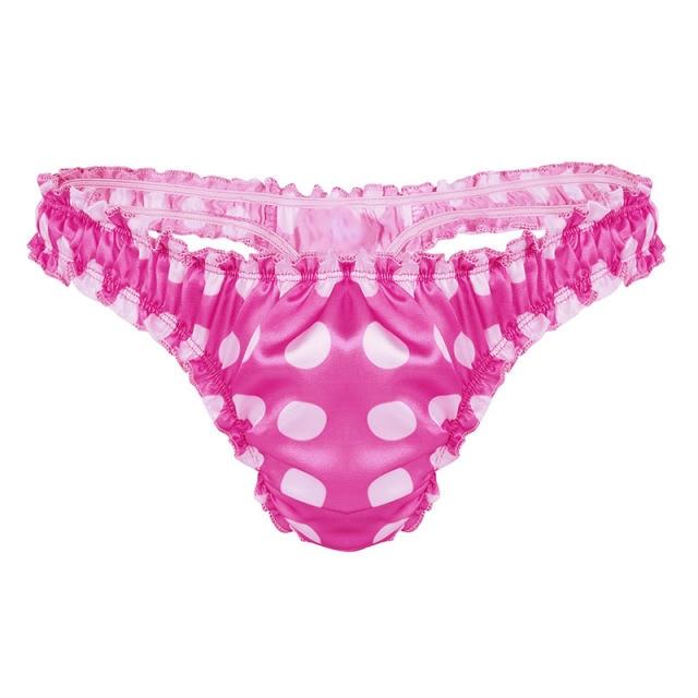 Mens Sexy Satin Polka Dot Thong Panty Rose