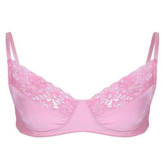 Mens Sissy Silky Soft Satin & Lace Bra Top Pink