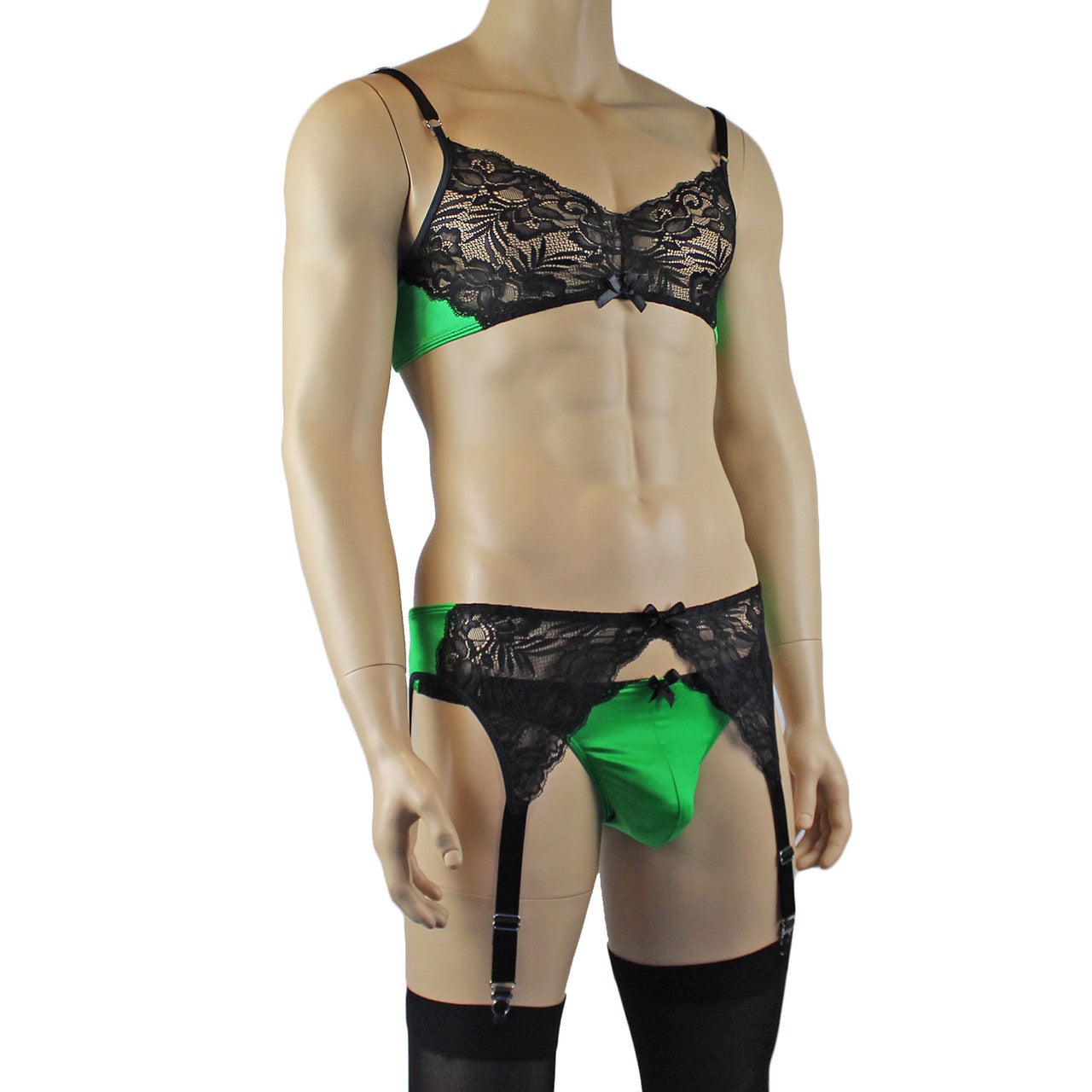 Mens Risque Bra Top and Bikini Brief (green and black plus other colours)