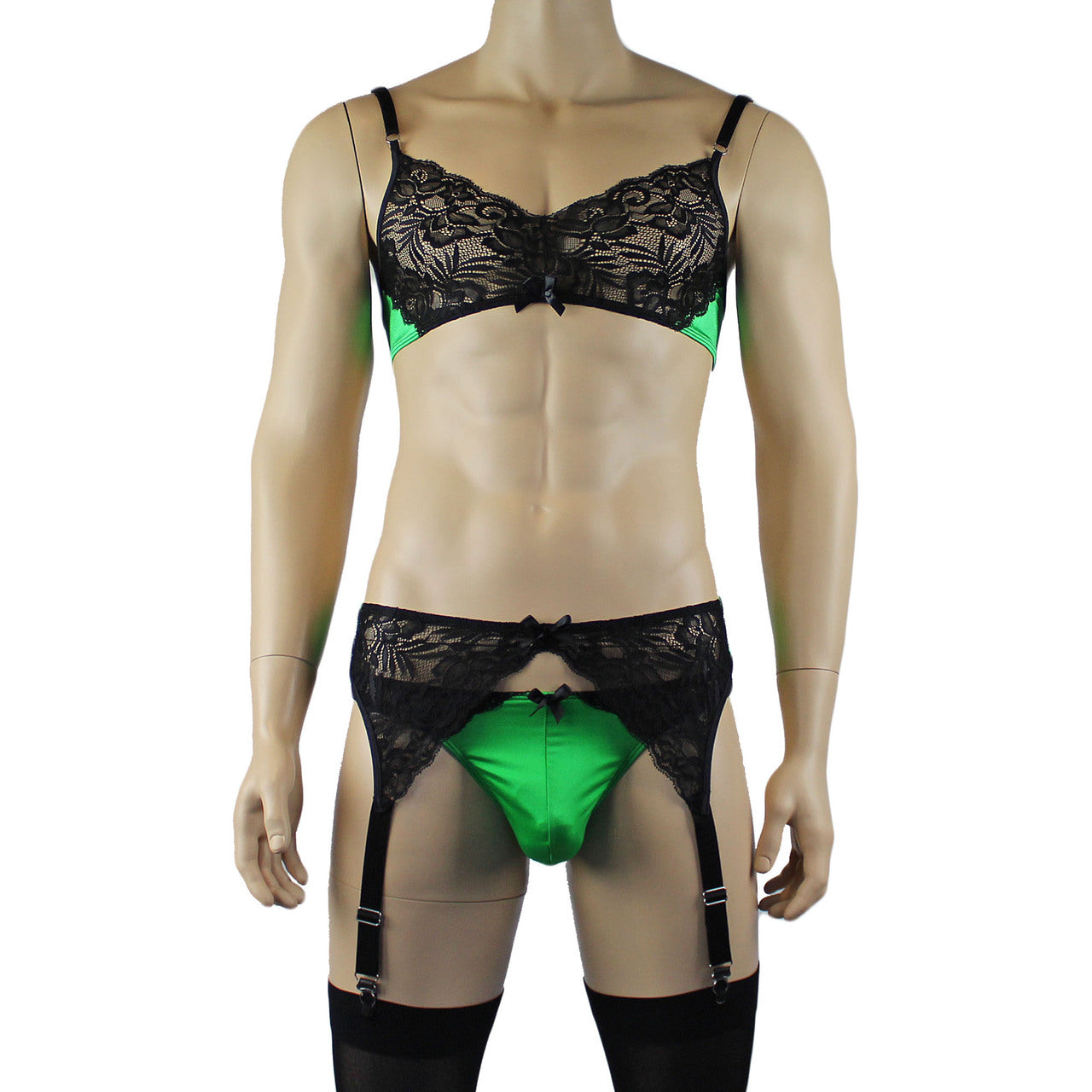 Mens Risque Bra Top and Bikini Brief (green and black plus other colours)