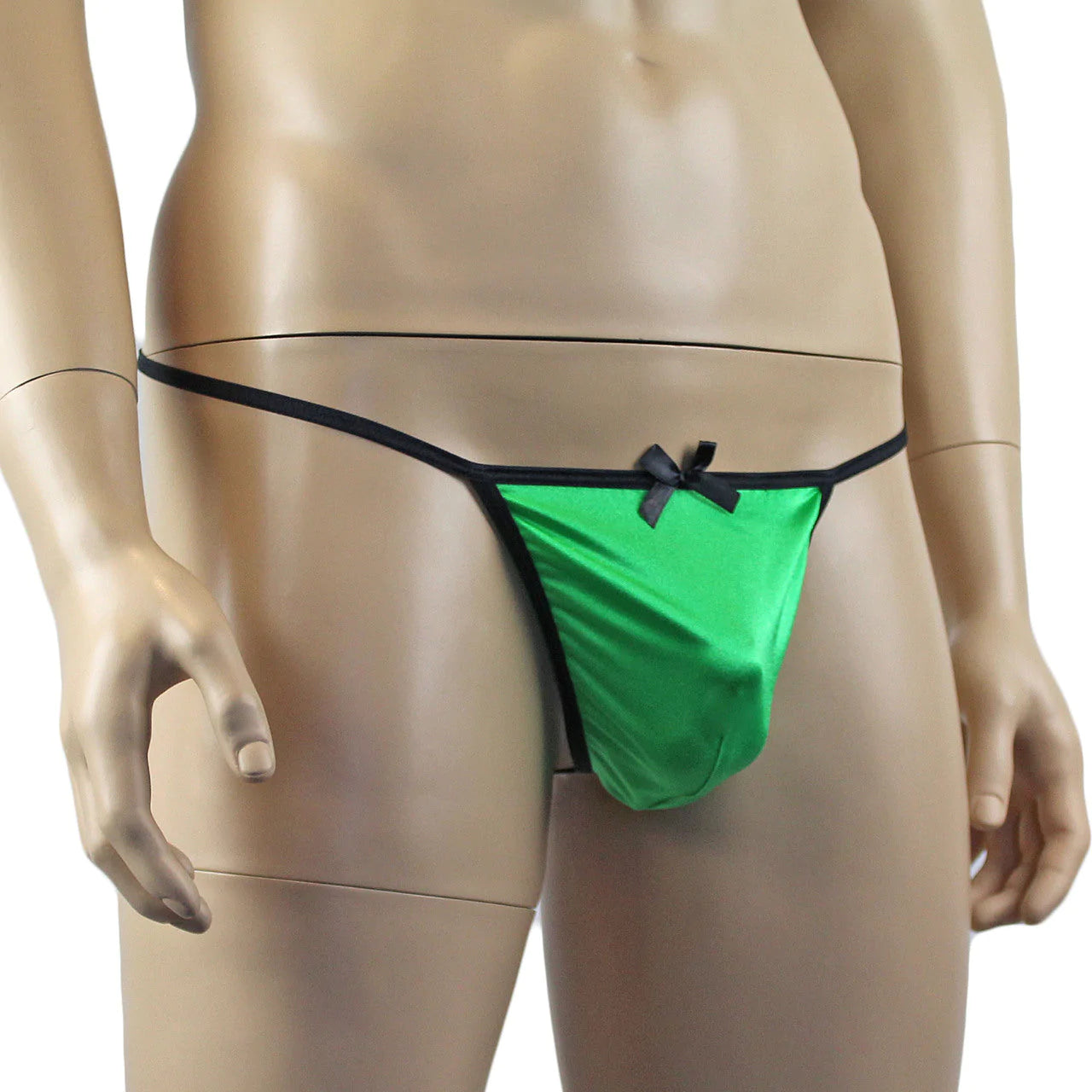SALE - Mens Risque Stretch Satin Pouch G string with Bow Green