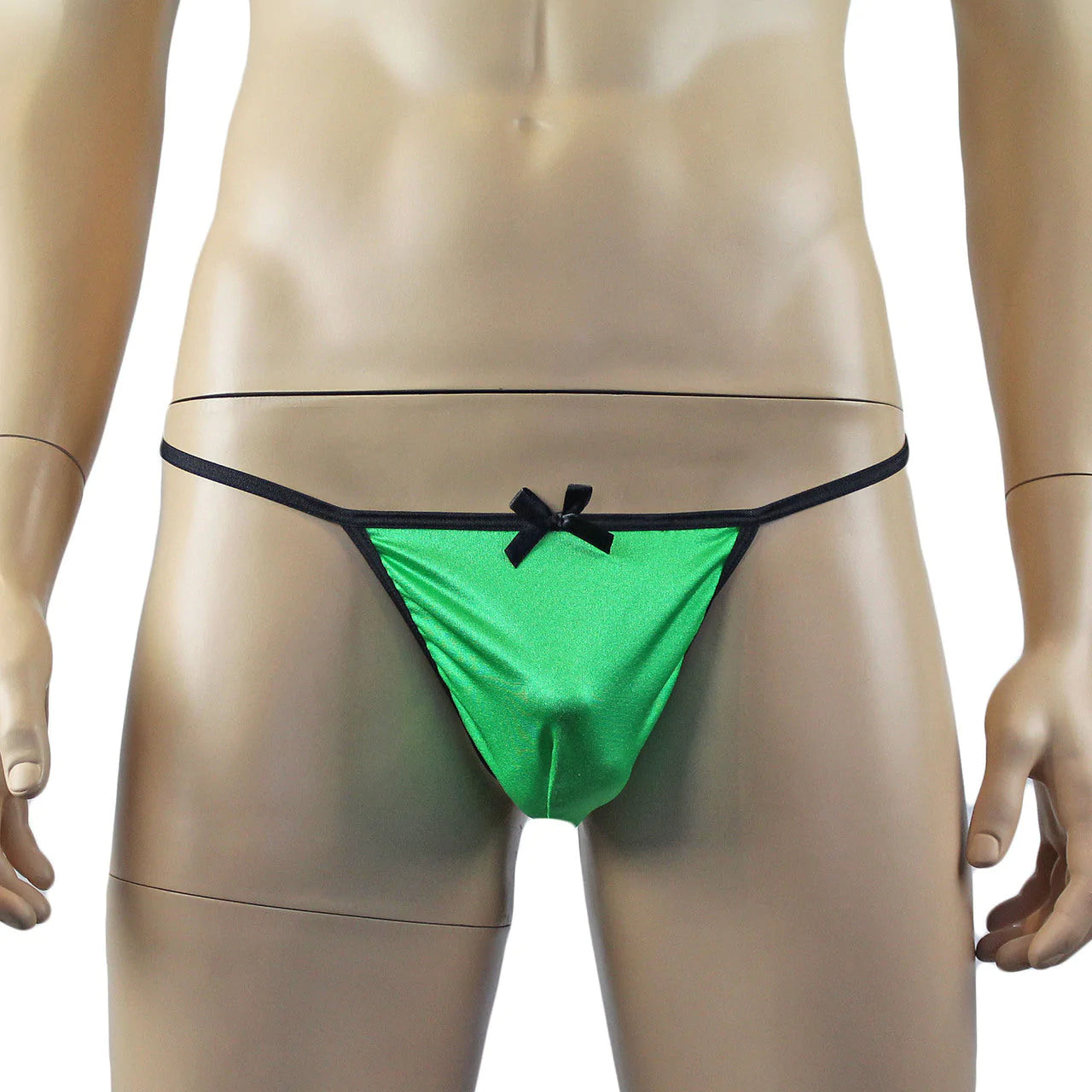 SALE - Mens Risque Stretch Satin Pouch G string with Bow Green