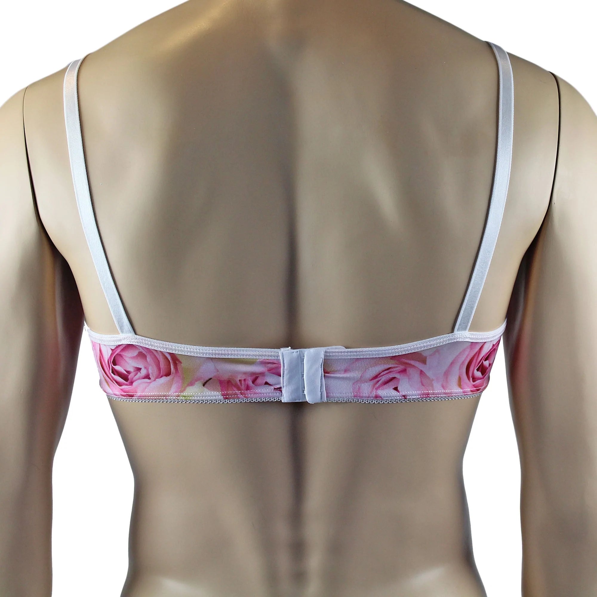 SALE - Mens Roses Spandex Bra Top with Frilled Pico Elastic Trim Male Lingerie Pink