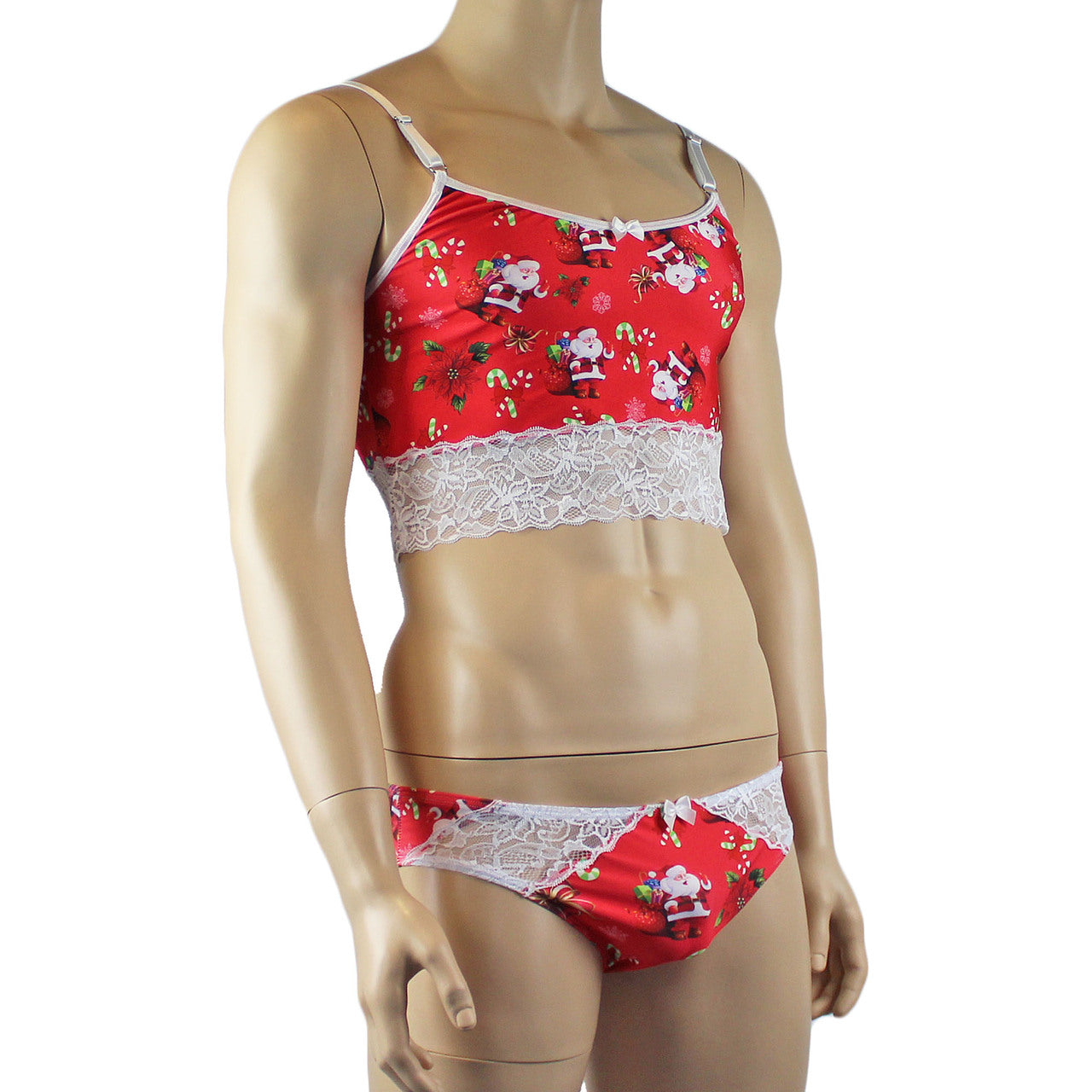 Mens Christmas Santa Camisole Crop Top & Bikini Brief Lingerie