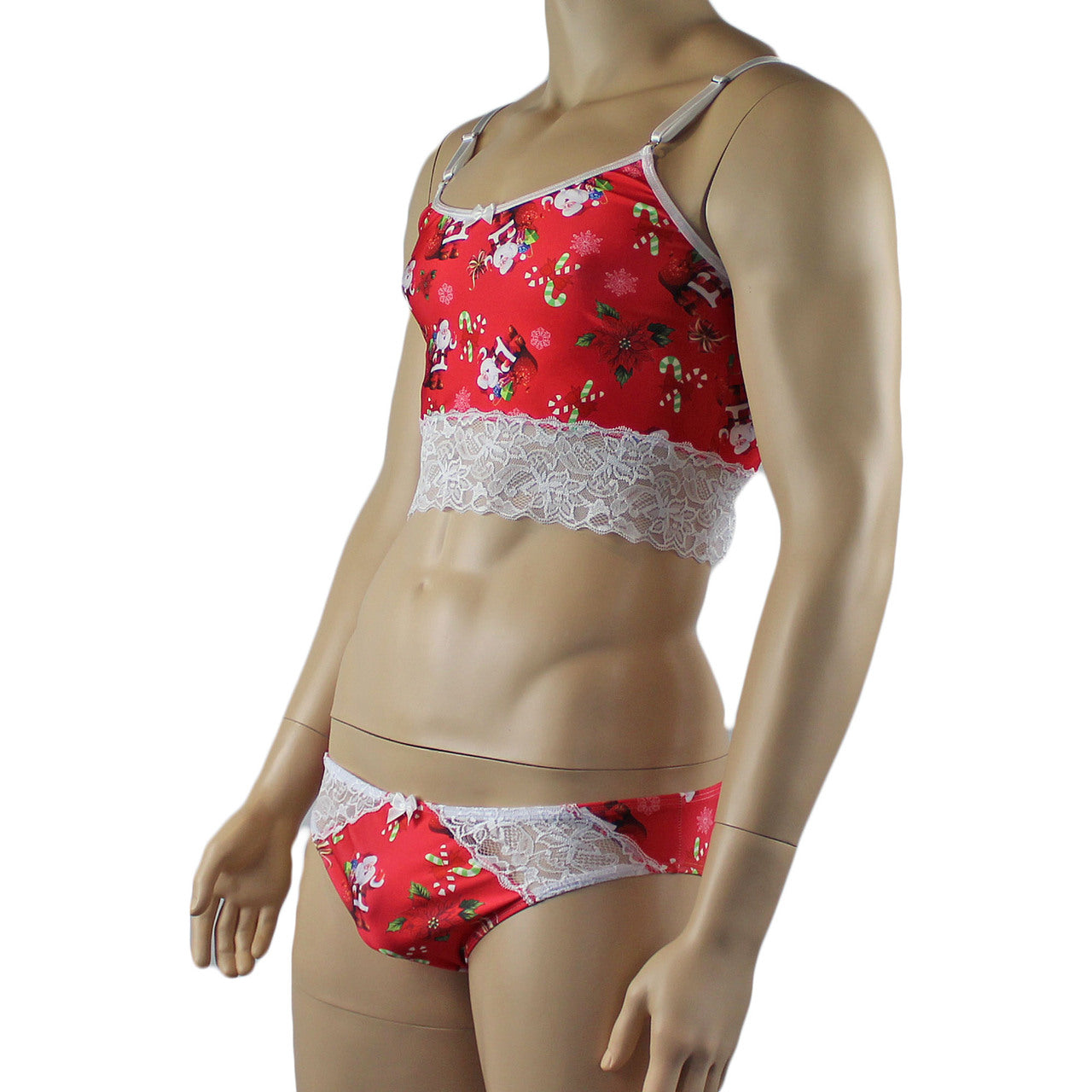 Mens Christmas Santa Camisole Crop Top & Bikini Brief Lingerie