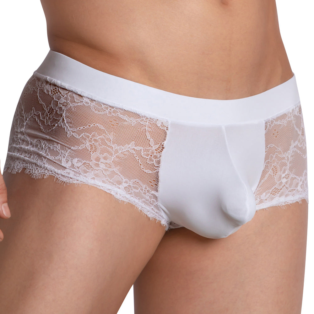 JCSTK - Secret Male SMI049 Sissy Mesh Lace Bikini Boxer Briefs White