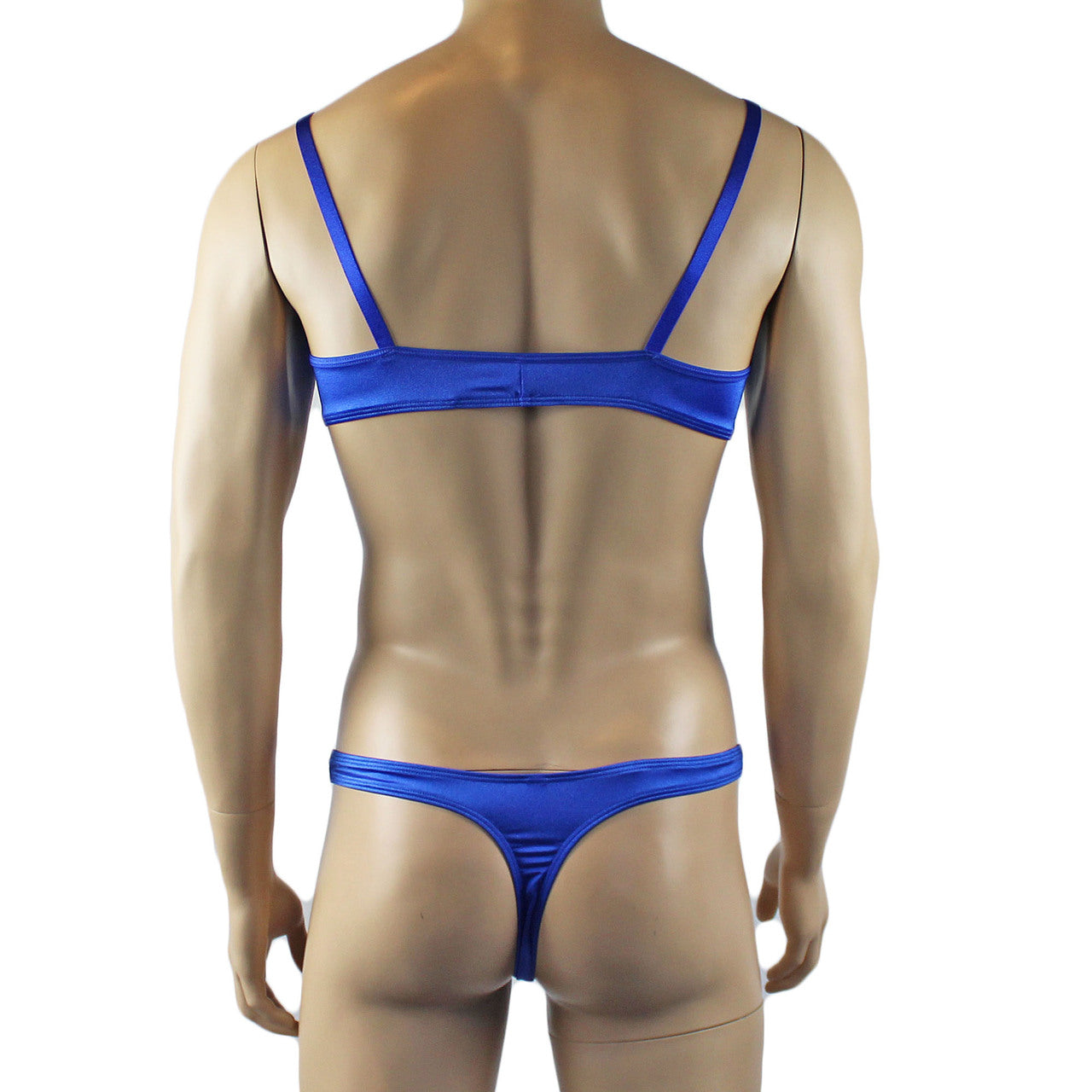 Mens Silky Satin Bra Top and Thong Lingerie (blue plus other colours)