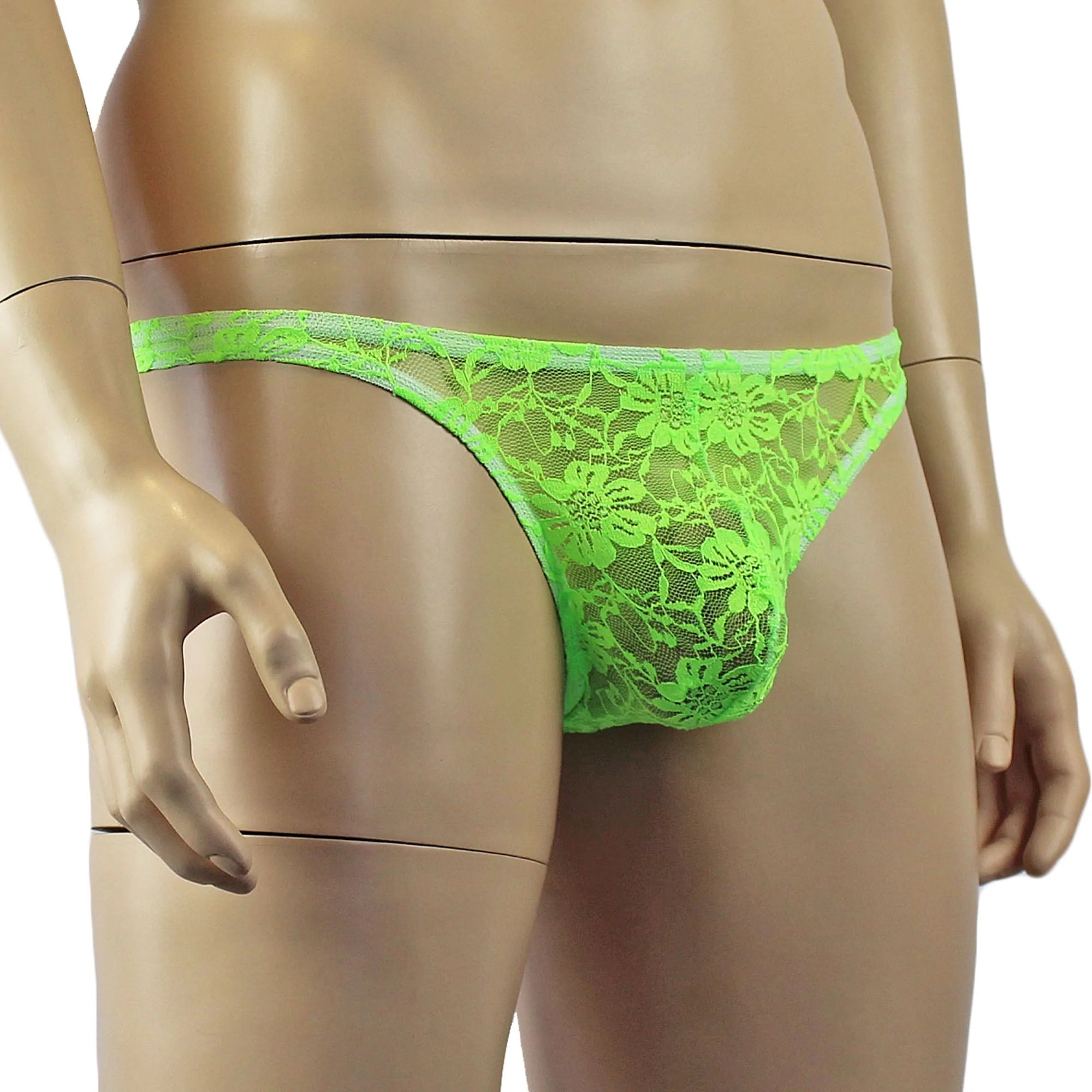 SALE - Mens Sexy Lingerie Lace Thong G string Neon Green